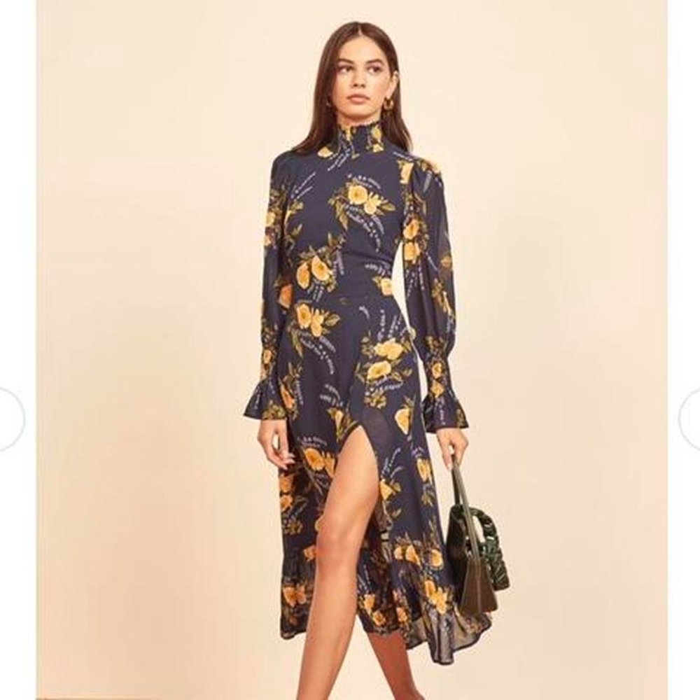 BNWT Reformation Galena Long Sleeve Midi Dress In Petit Jardin Size 2